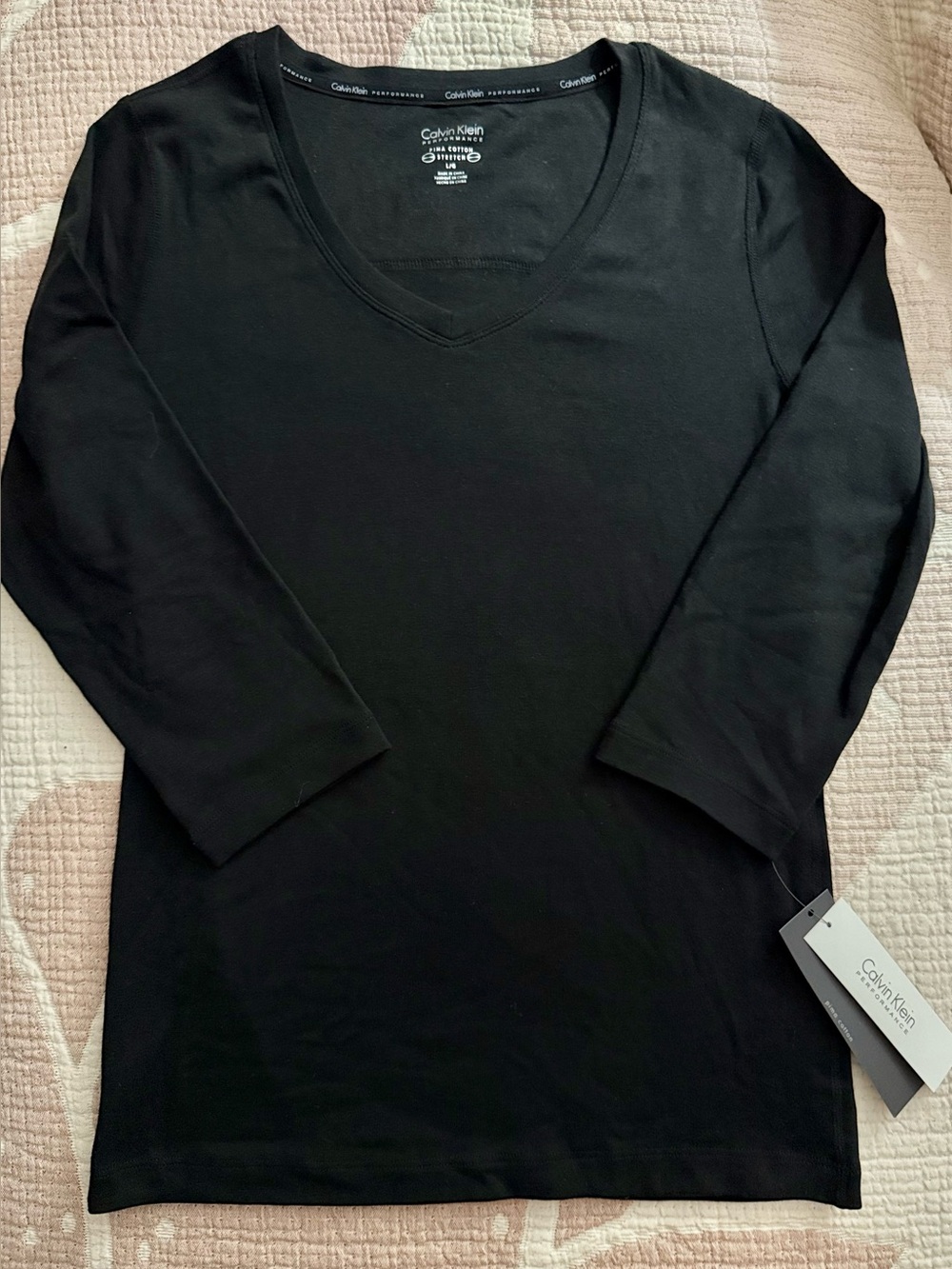 CALVIN KLEIN PERFORMANCE BLACK VNECK 3/4 SLEEVE PIMA COTTON TOP NWT - Picture 11 of 11